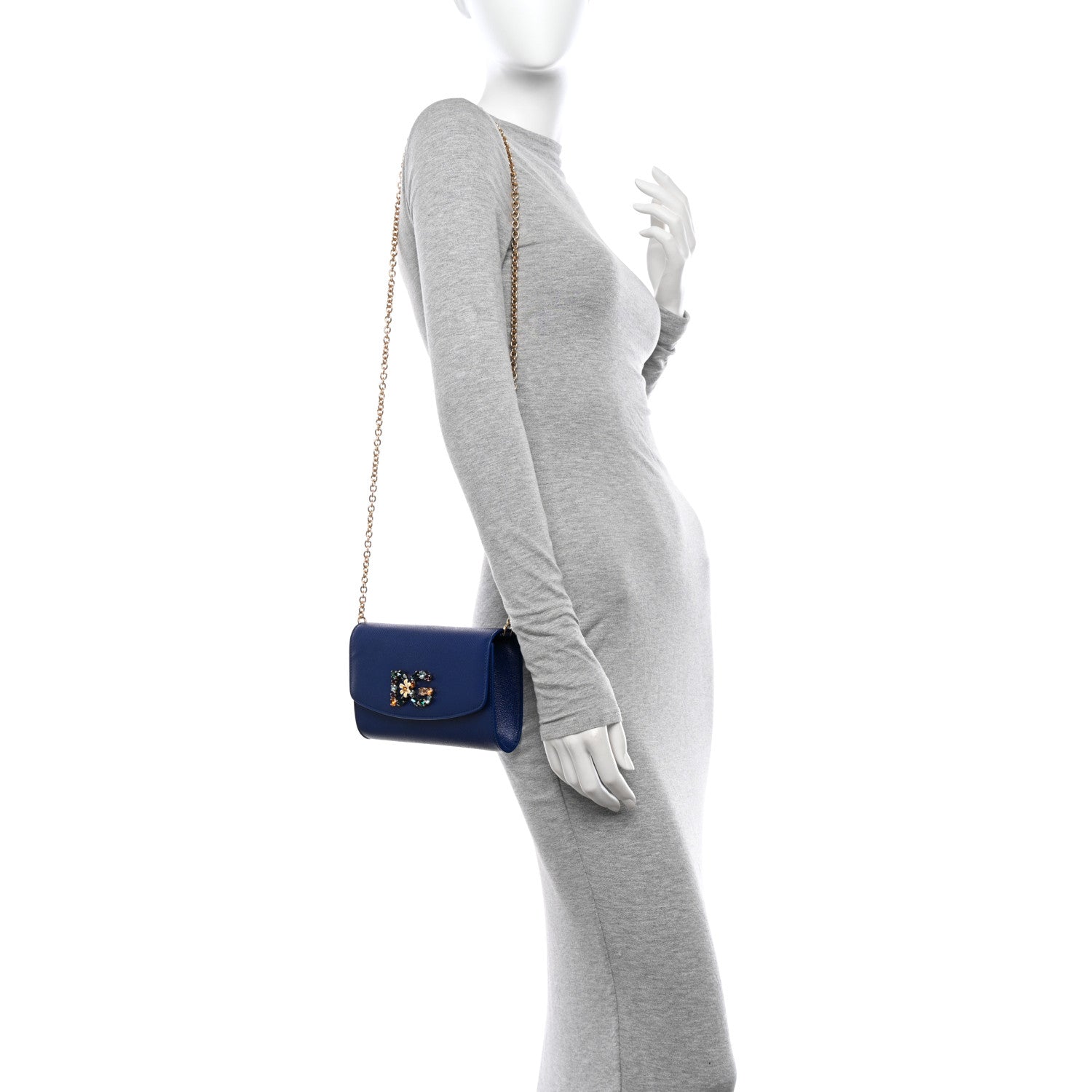 Dolce & Gabbana Dauphine Crystal Wallet On Chain Blue 2 of 9