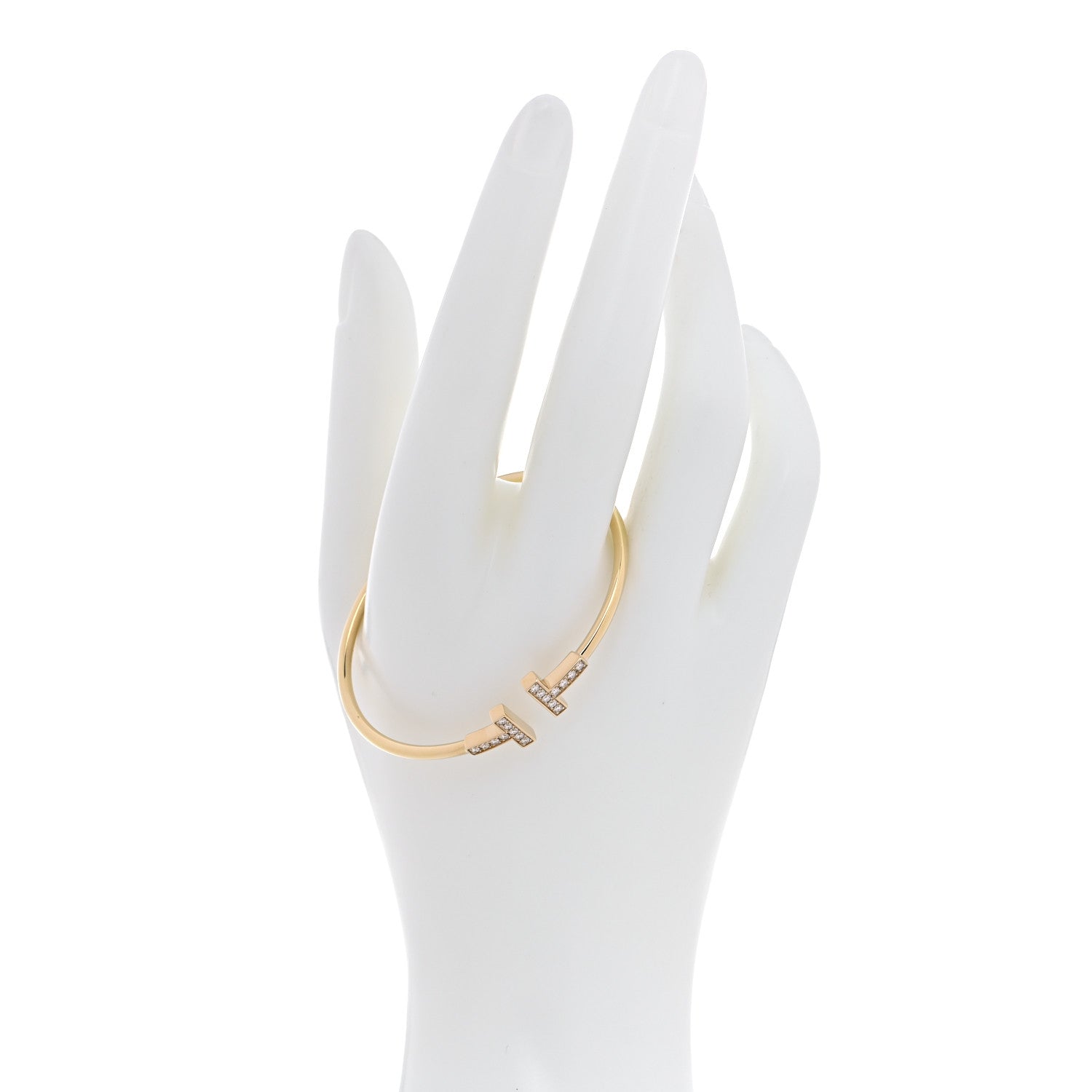 Tiffany 18K Yellow Gold Diamond T Wire Bracelet 2 of 5