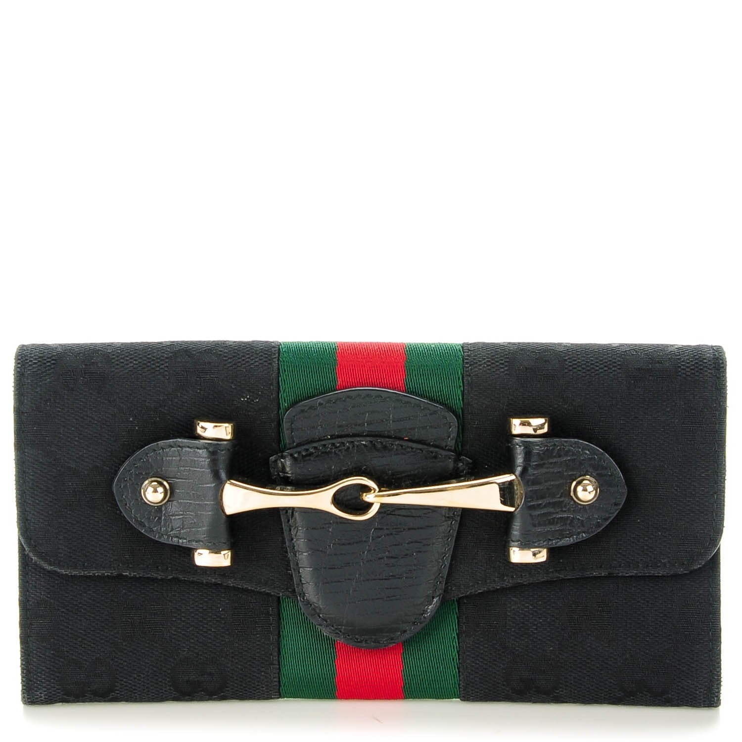 Gucci Monogram Web Horsebit Continental Wallet Black 1 of 7