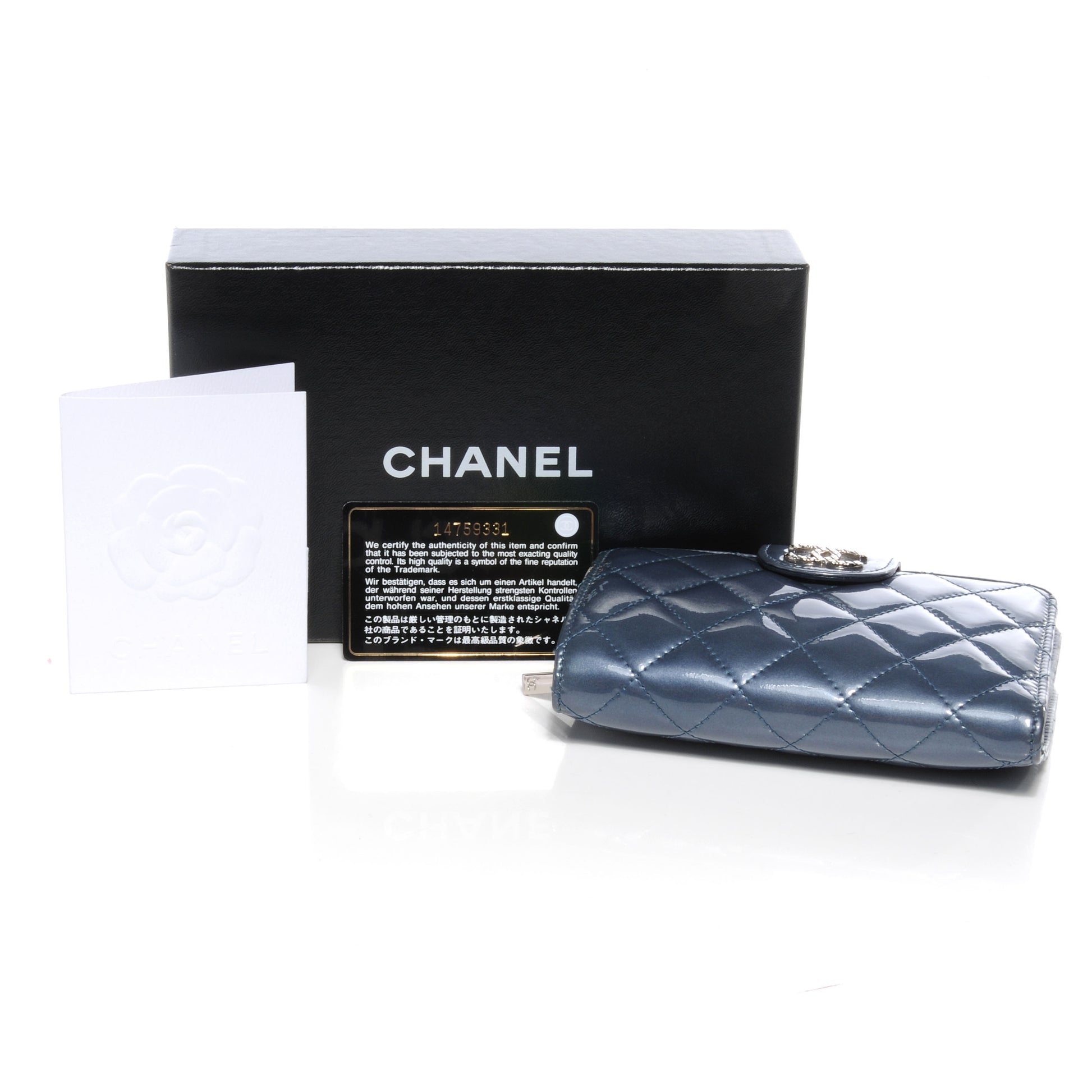 Chanel Patent Quilted Compact Zip Wallet Blue 6 of 9
