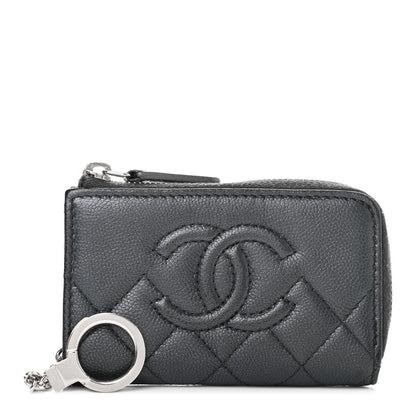 Chanel Metallic Caviar Quilted Diamond CC Key Holder Case Grey 1 of 7