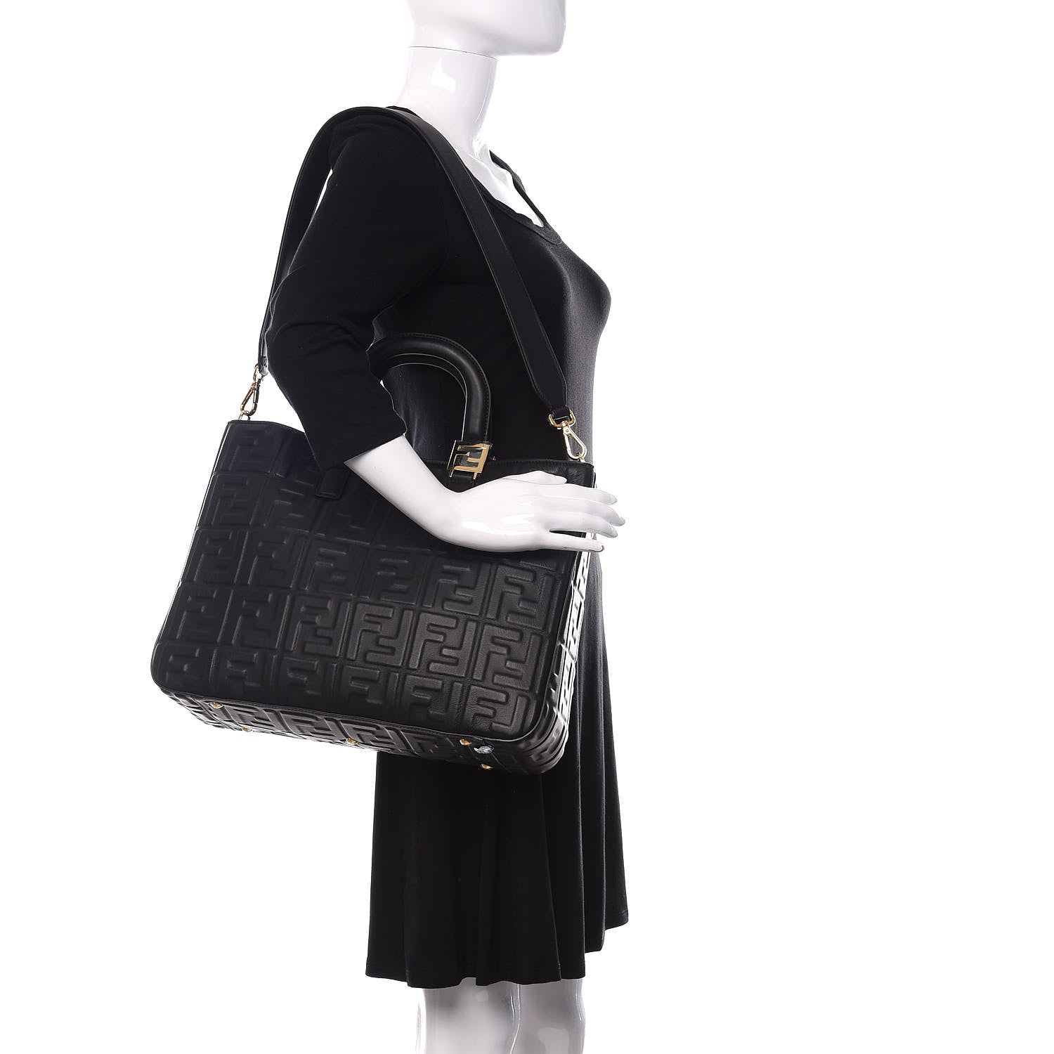 Fendi Nappa FF 1974 Embossed Medium FF Tote Black 2 of 10