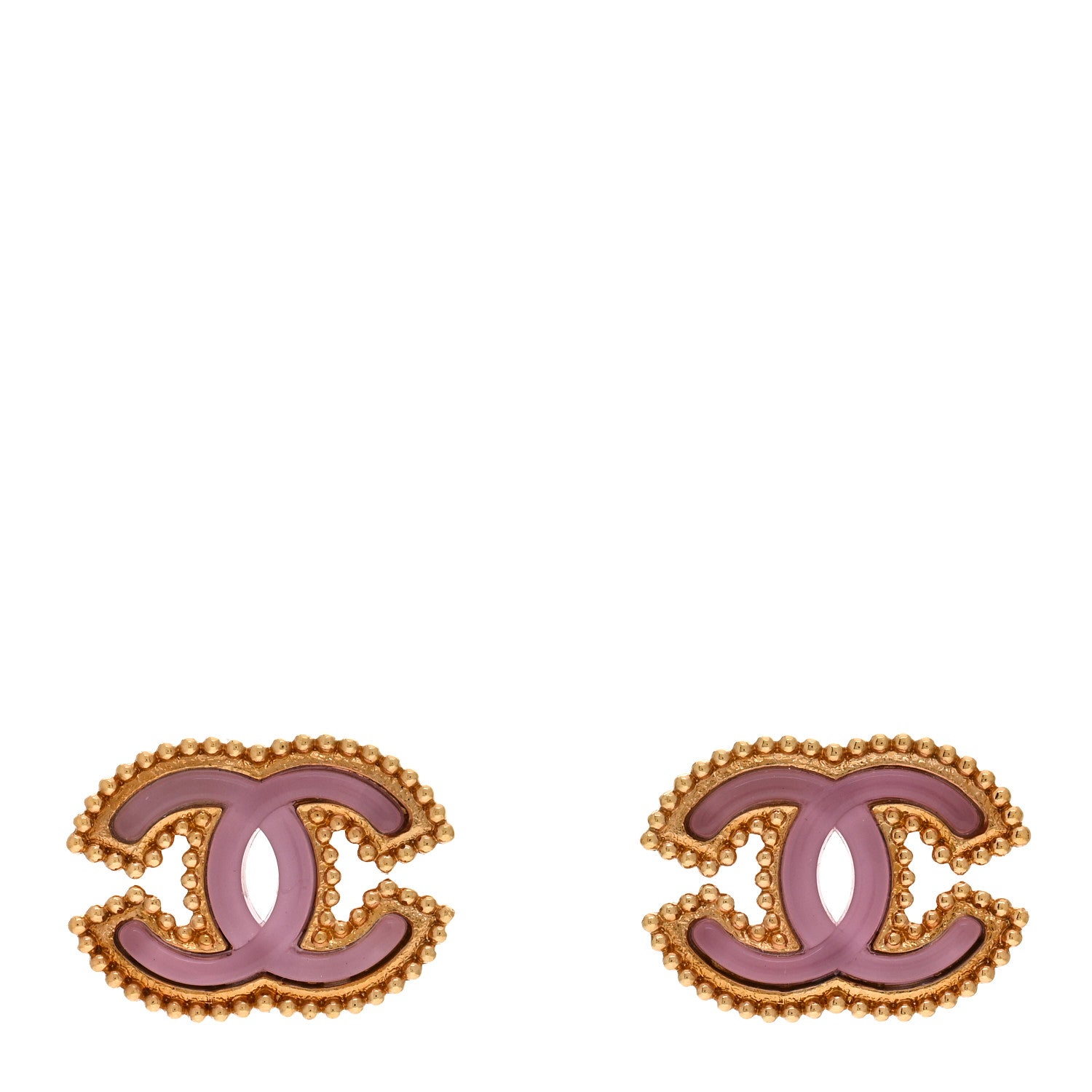 Chanel Metal Resin Rope CC Earrings Gold Pink 1 of 5