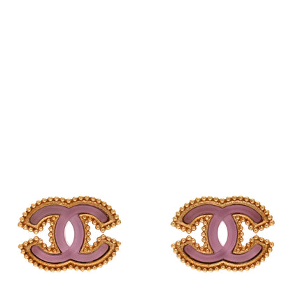 Chanel Metal Resin Rope CC Earrings Gold Pink 1 of 5