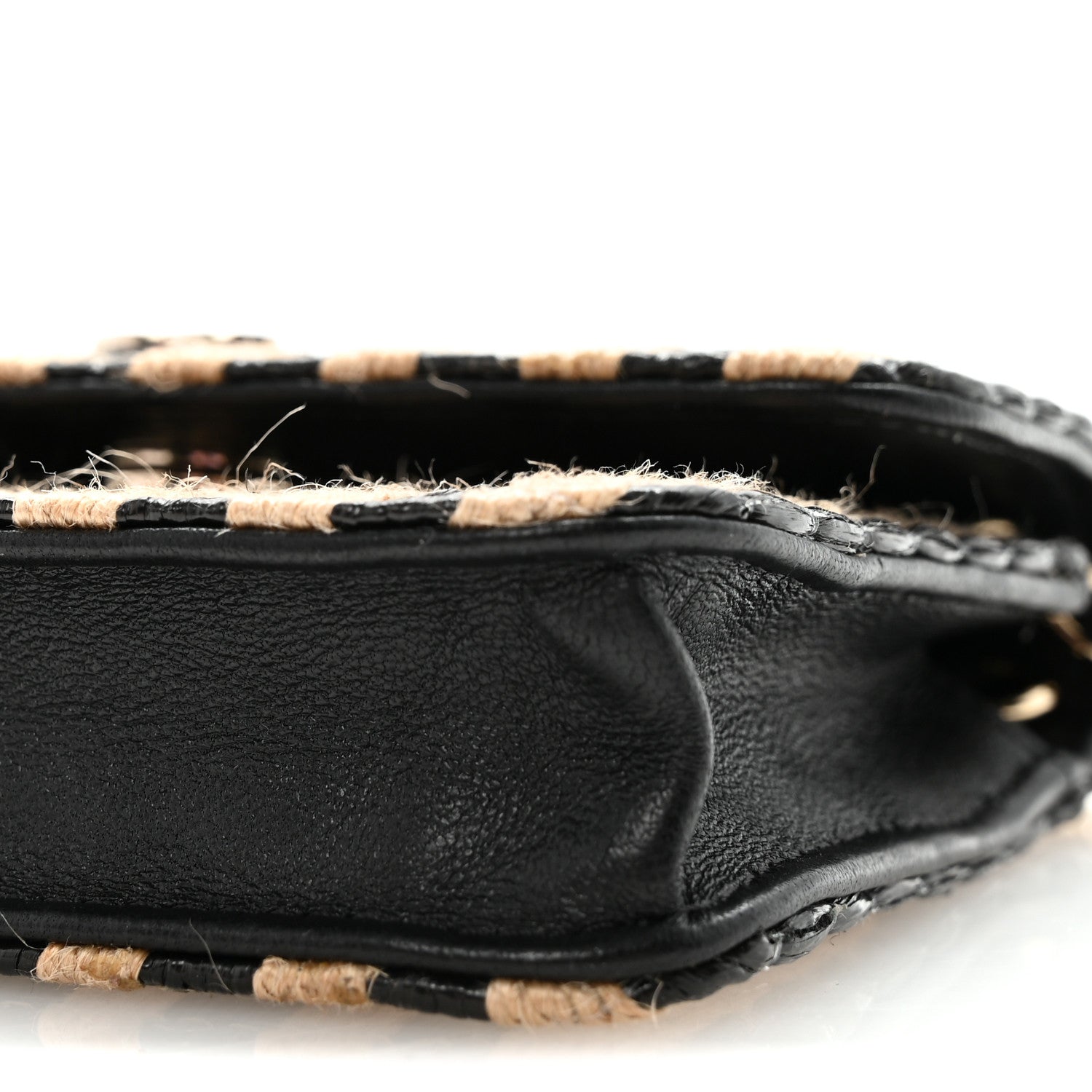 Chanel Raffia Jute Striped Belt Bag Black Beige 11 of 12