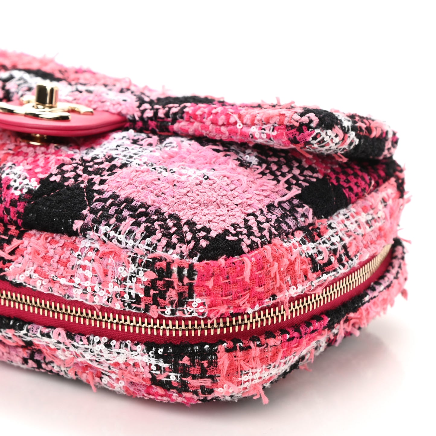 Tweed Large Tote Flap Pink Black