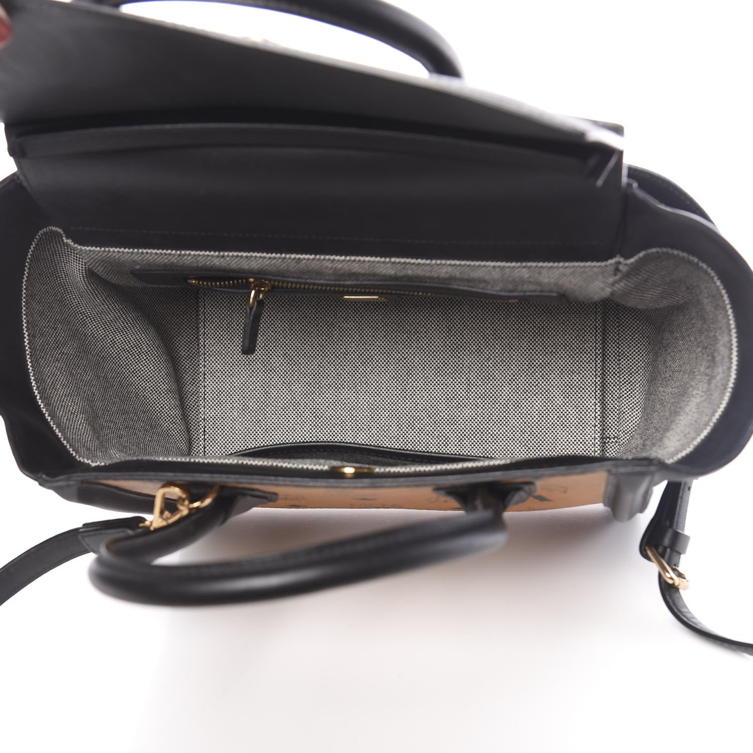 MCM Visetos Small Kathy Double Zip Tote Cognac Black 5 of 13