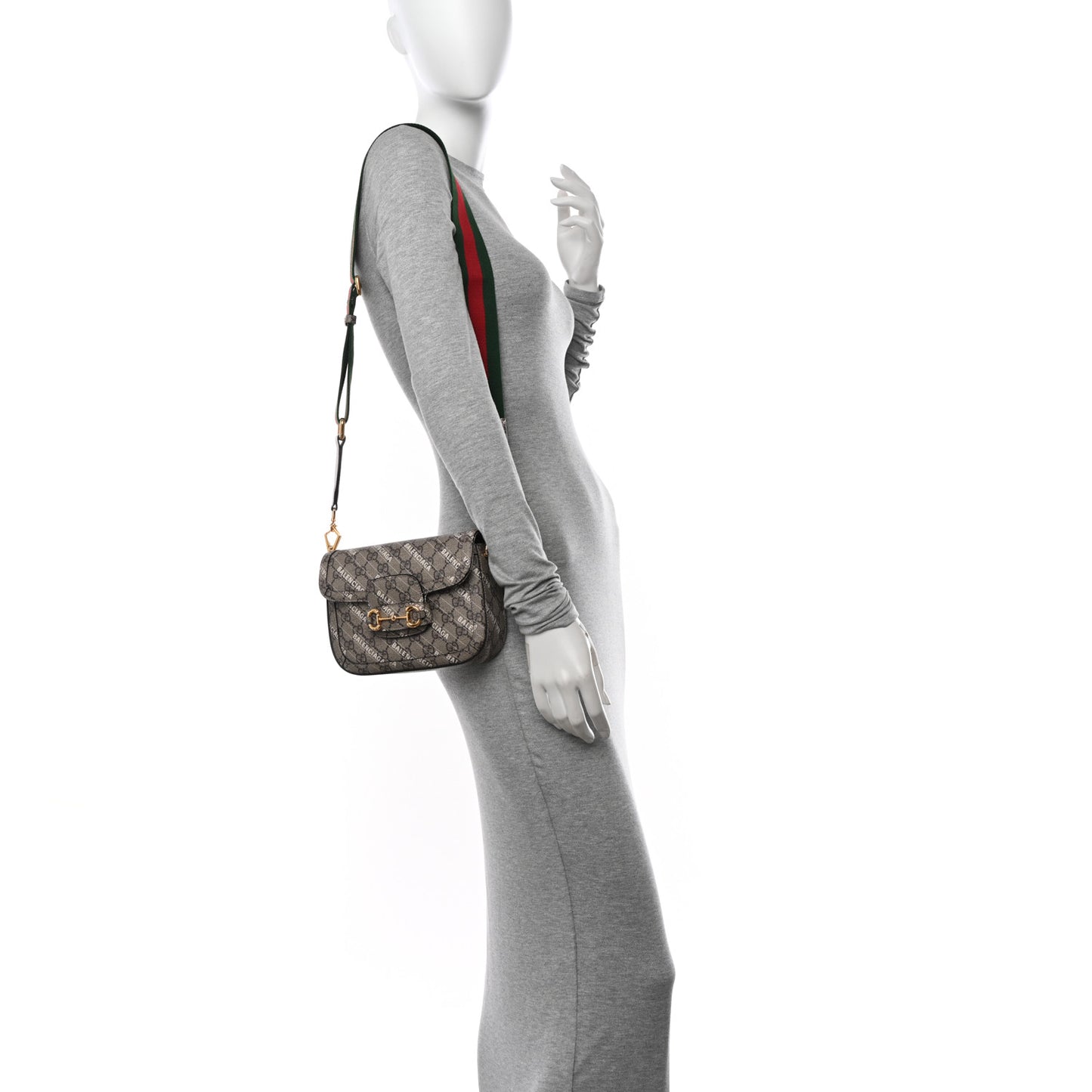 X BALENCIAGA GG Supreme Monogram Logo Print Horsebit 1955 Shoulder Bag Beige Ebony