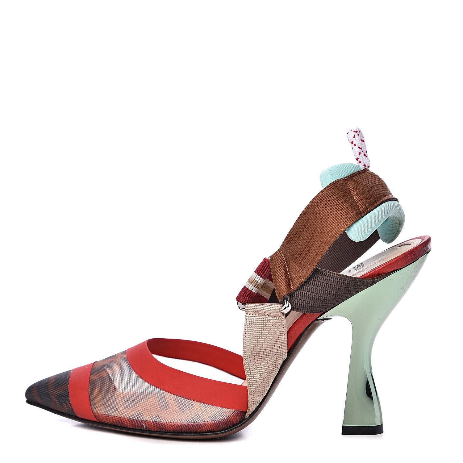 Fendi Technical Mesh FF Colibri High-Heel Slingback Pumps 36.5 Tobacco Moro Cipria Papavero Camelia 1 of 9