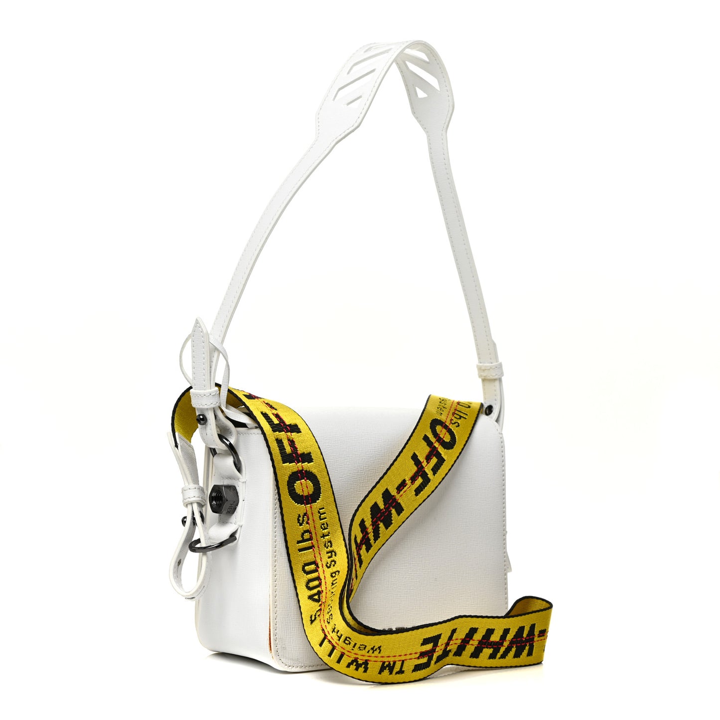 Saffiano Striped Diag Binder Flap Bag White Black
