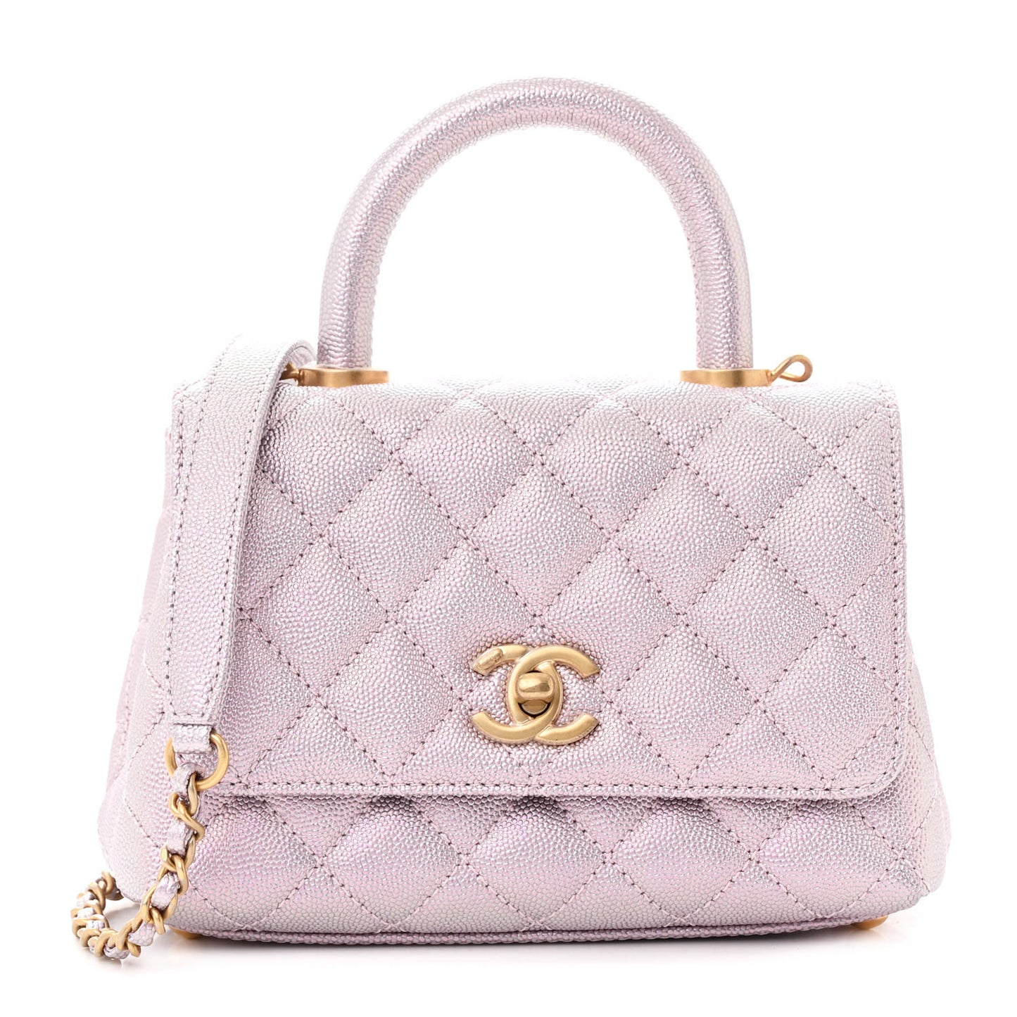 Metallic Caviar Quilted Extra Mini Coco Handle Flap Light Pink