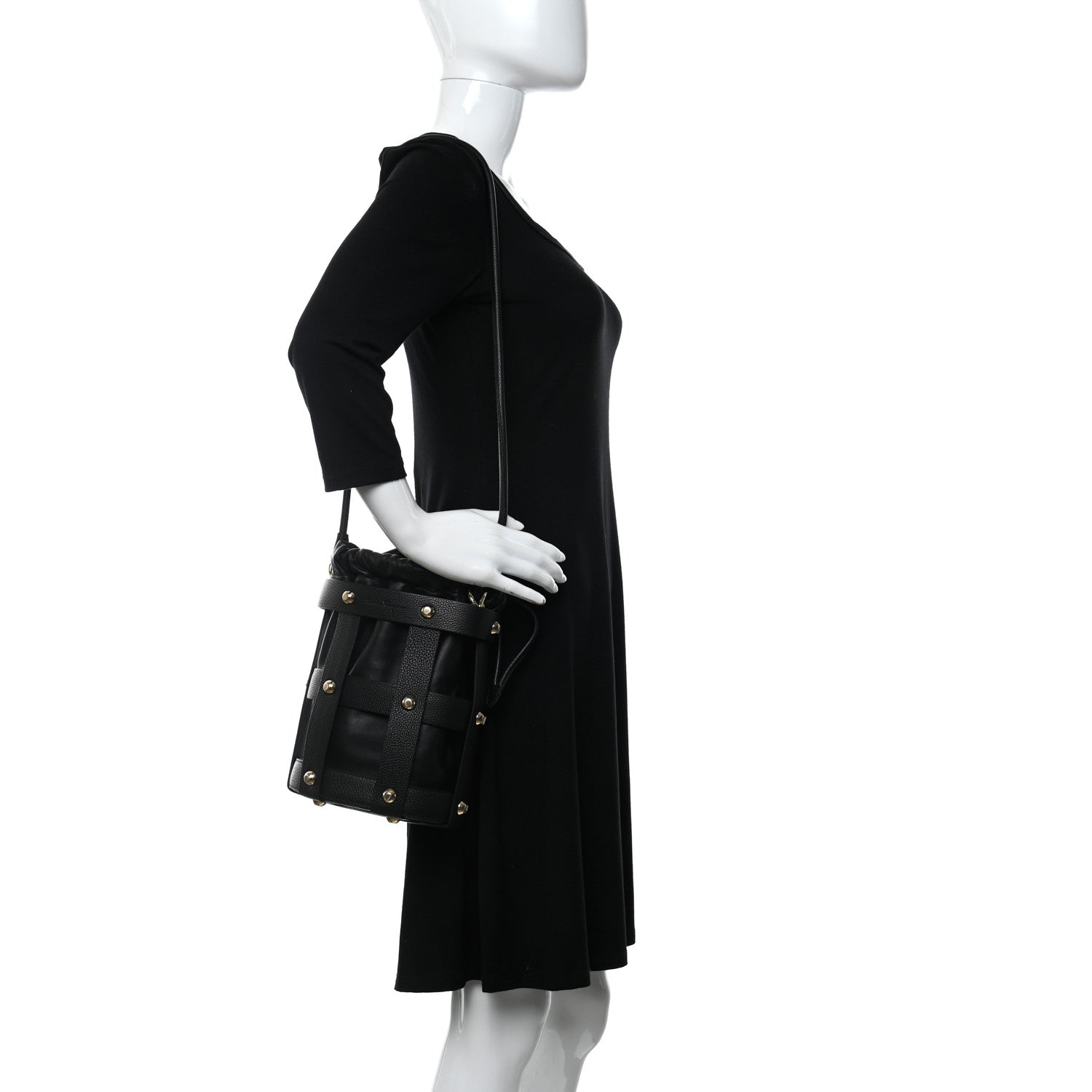 Salvatore Ferragamo Calfskin Cage Bag Black 2 of 10