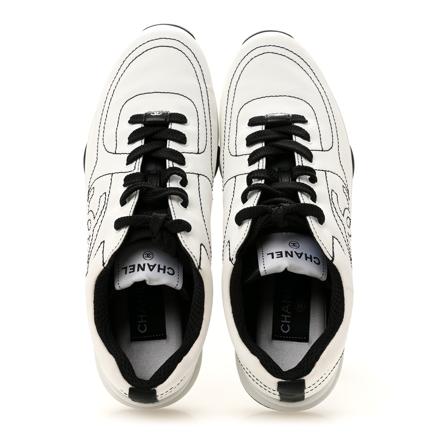 Chanel Cotton Womens CC Sneakers 39.5 White Black 2 of 9
