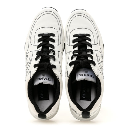 Chanel Cotton Womens CC Sneakers 39.5 White Black 2 of 9