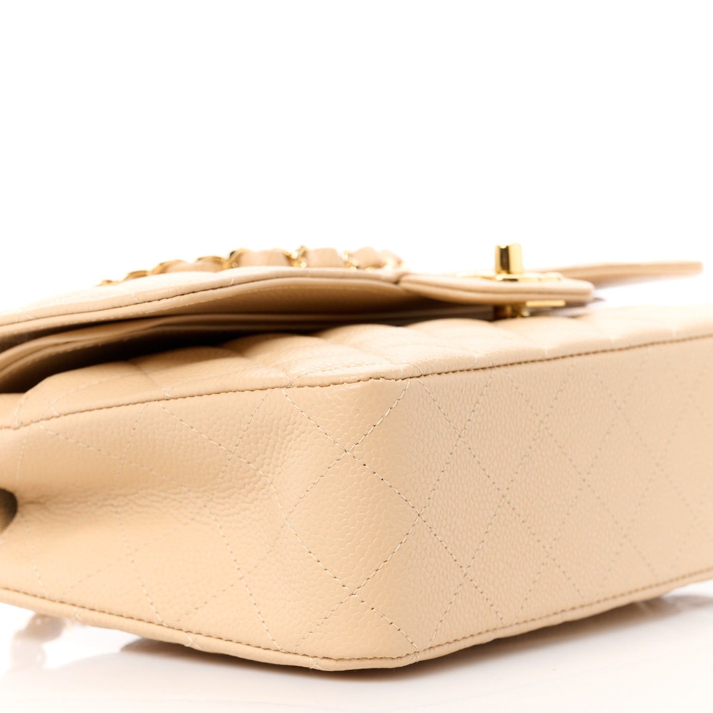 Caviar Quilted Medium Double Flap Beige