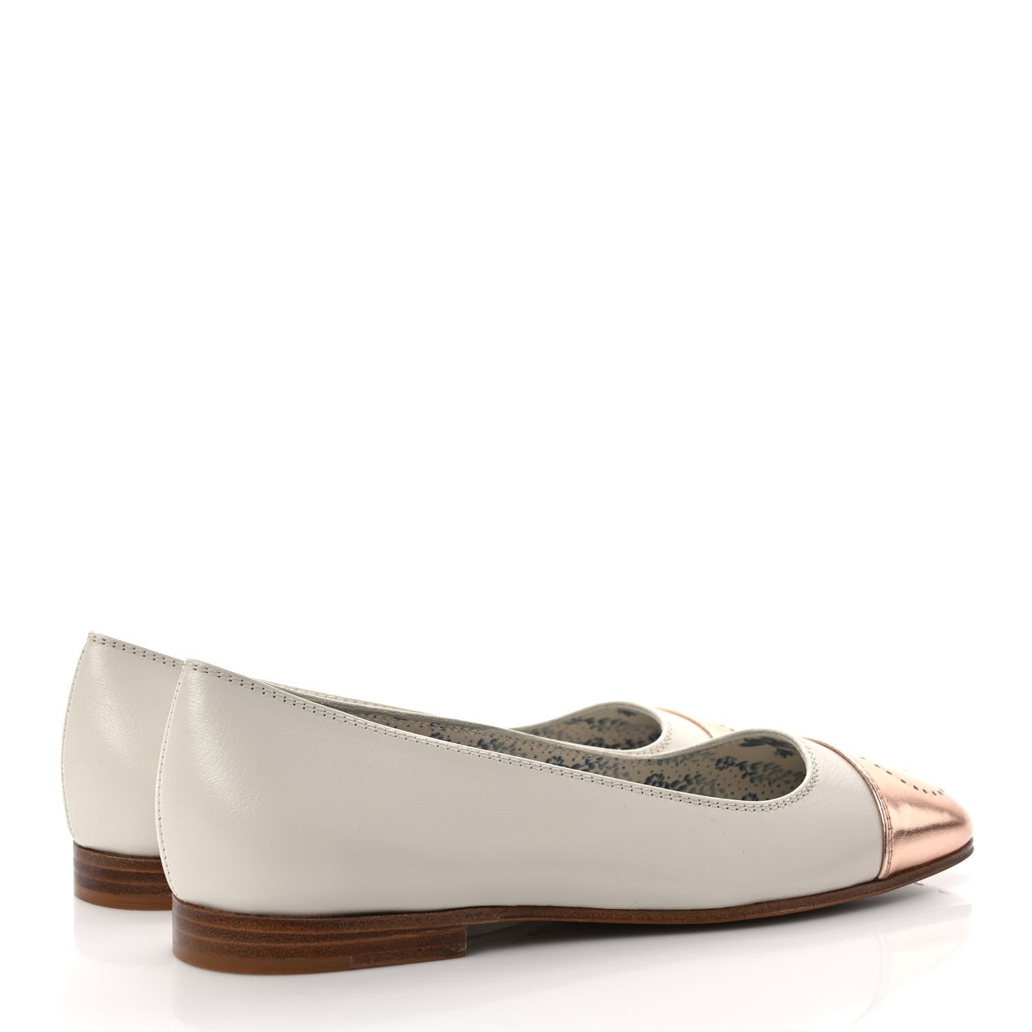 Gucci Metallic Nappa Goatskin Perforated Interlocking G Ballet Flats 37 Salmone Mystic White 4 of 8