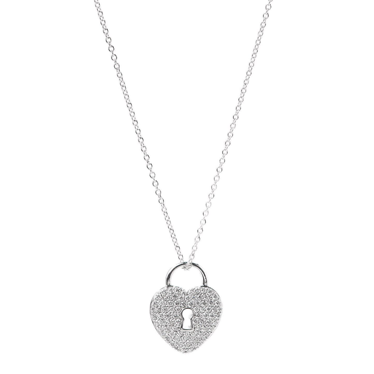 Platinum Diamond Small Heart Lock Pendant Necklace