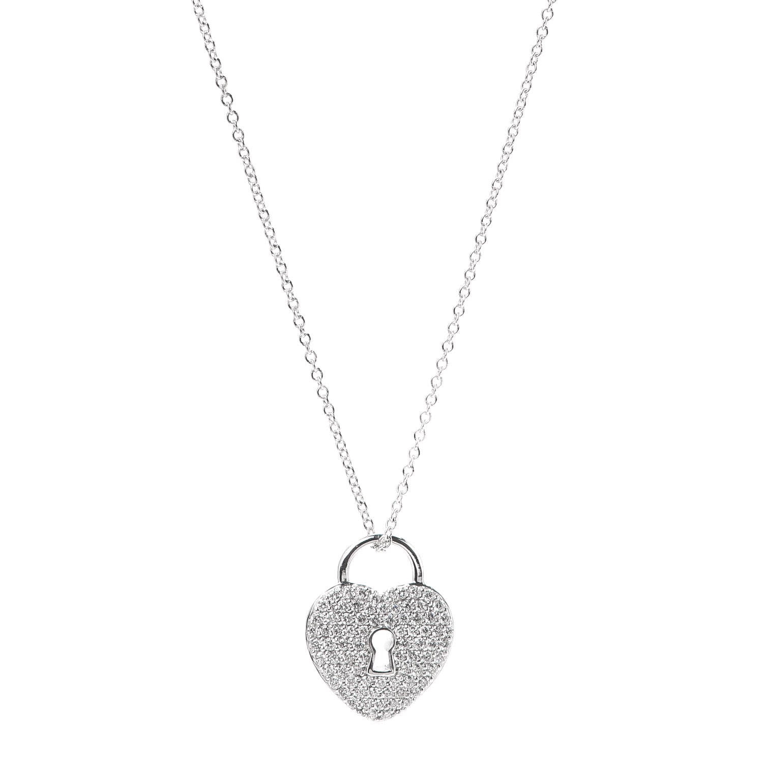 Tiffany Platinum Diamond Small Heart Lock Pendant Necklace 1 of 5