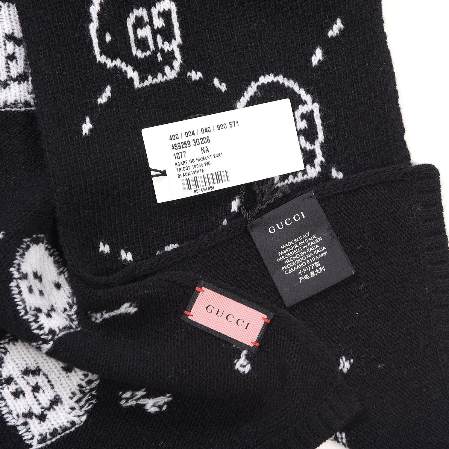 Gucci Wool Tricot GG Hamlet Scarf Black White 5 of 5