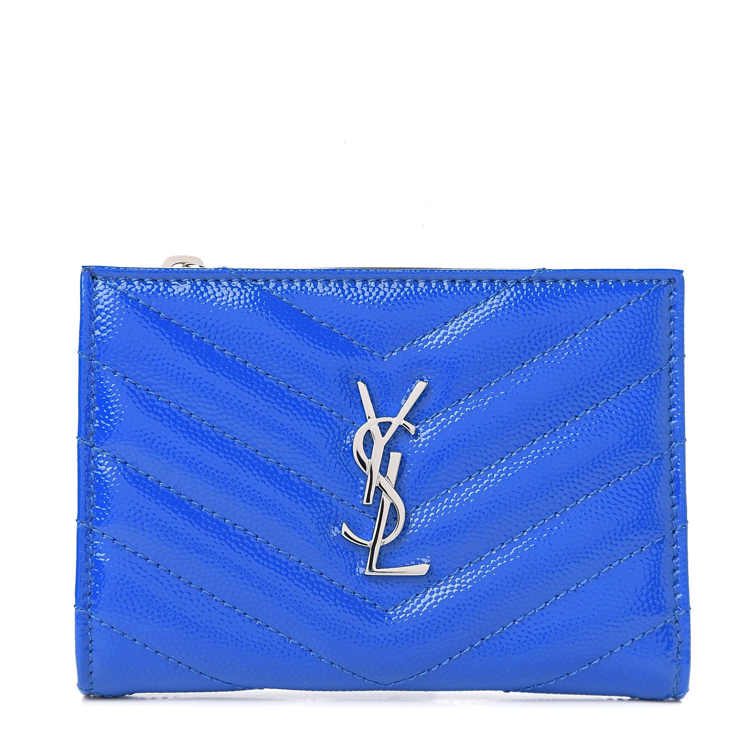 Patent Grain De Poudre Matelasse Chevron Monogram Zipped Two-Part Wallet Royal Blue