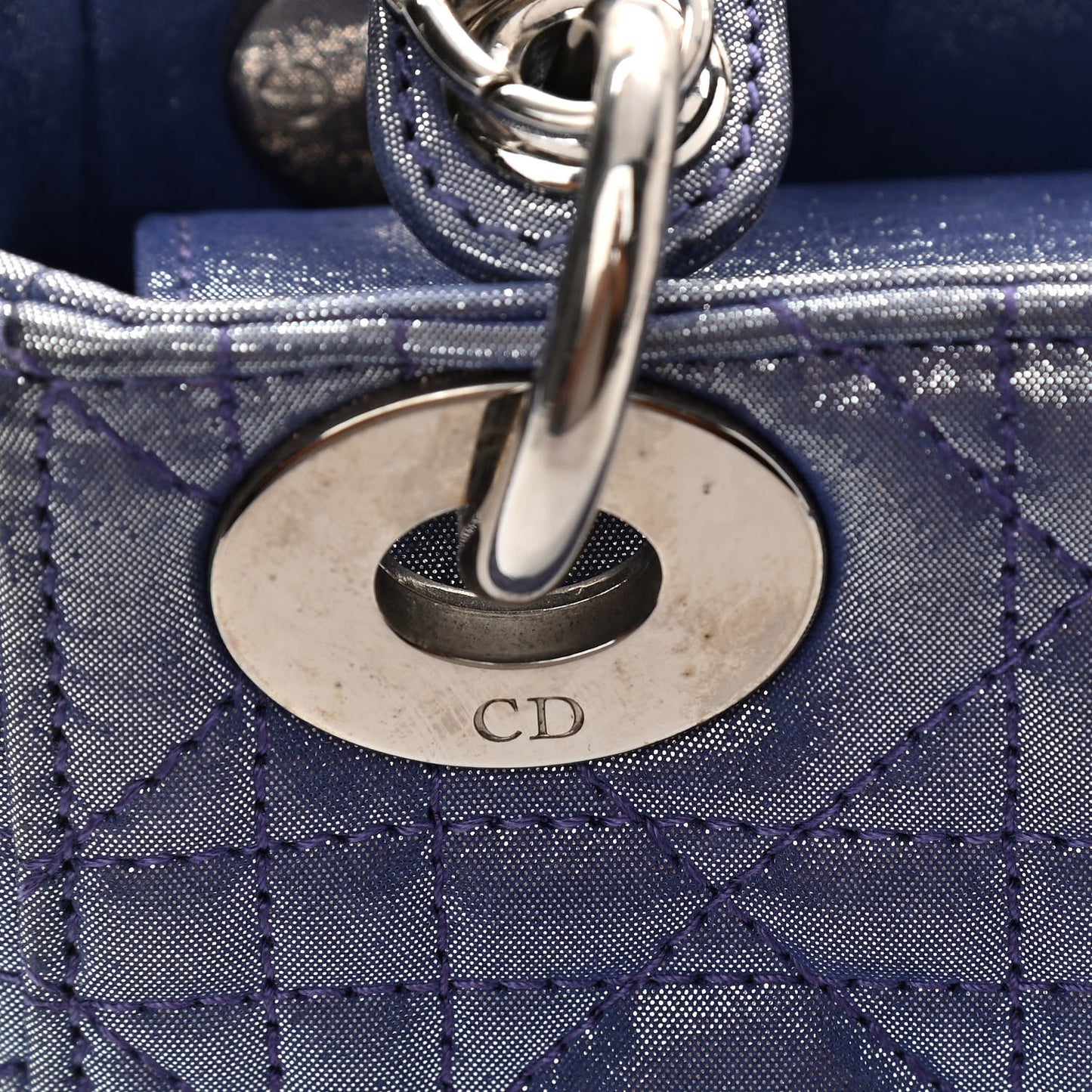 Metallic Lambskin Cannage Mini Lady Dior Dew Bleu