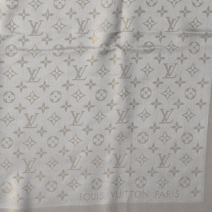 Louis Vuitton Monogram Silk Wool Shine Shawl Beige 1 of 5