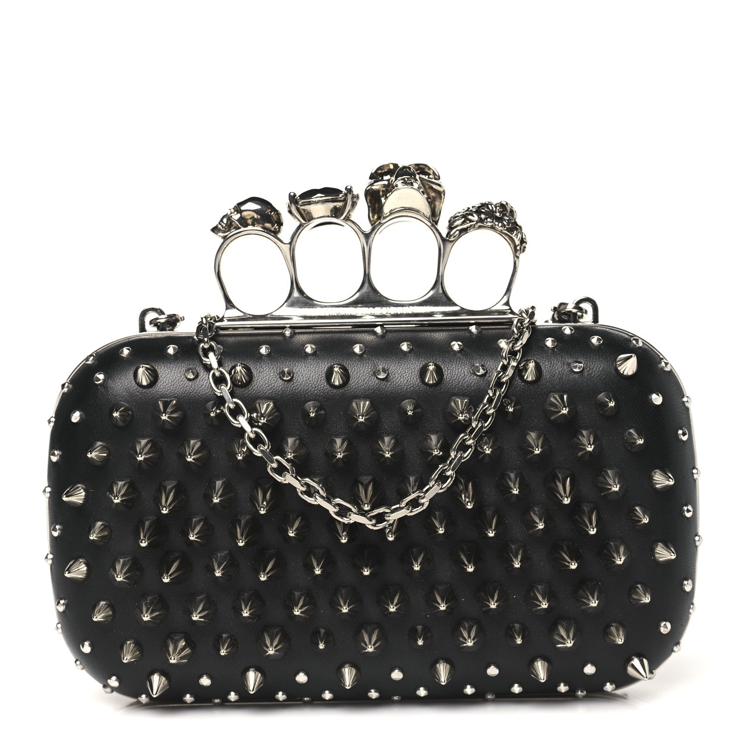 Alexander McQueen Calfskin Spike Studded Knuckle Box Clutch Black 1 of 10