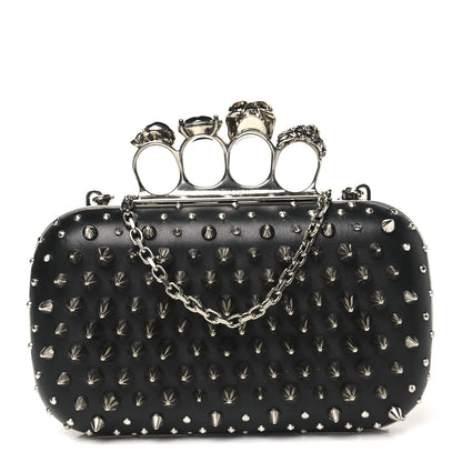 Alexander McQueen Calfskin Spike Studded Knuckle Box Clutch Black 1 of 10