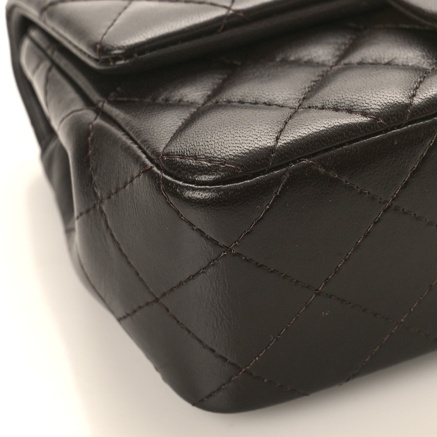 Lambskin Quilted Mini Rectangular Flap Dark Brown