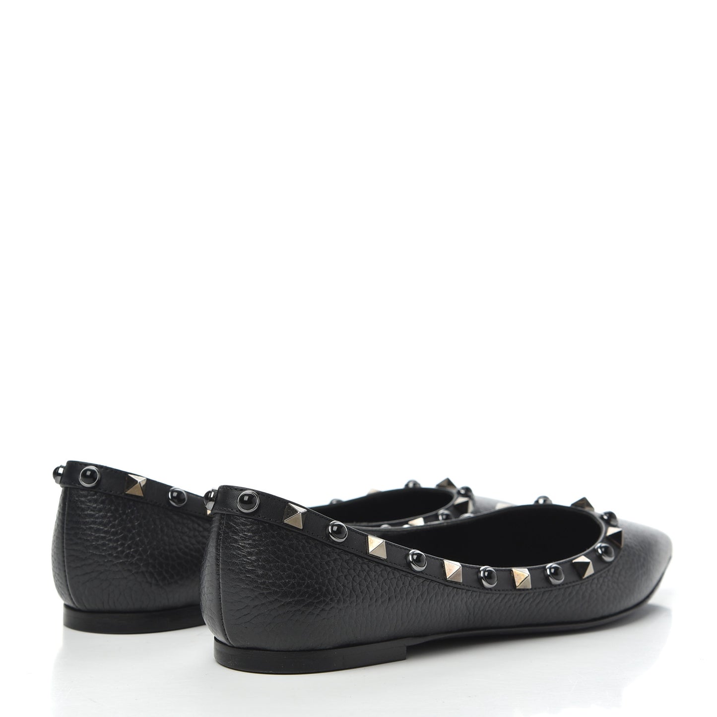 Pebbled Calfskin Onyx Rockstud Rolling Ballerina Flats 36.5 Black