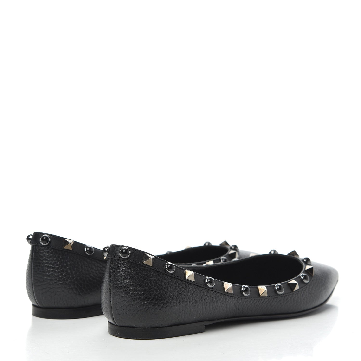Valentino Garavani Pebbled Calfskin Onyx Rockstud Rolling Ballerina Flats 36.5 Black 4 of 16