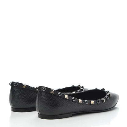Valentino Garavani Pebbled Calfskin Onyx Rockstud Rolling Ballerina Flats 36.5 Black 4 of 16