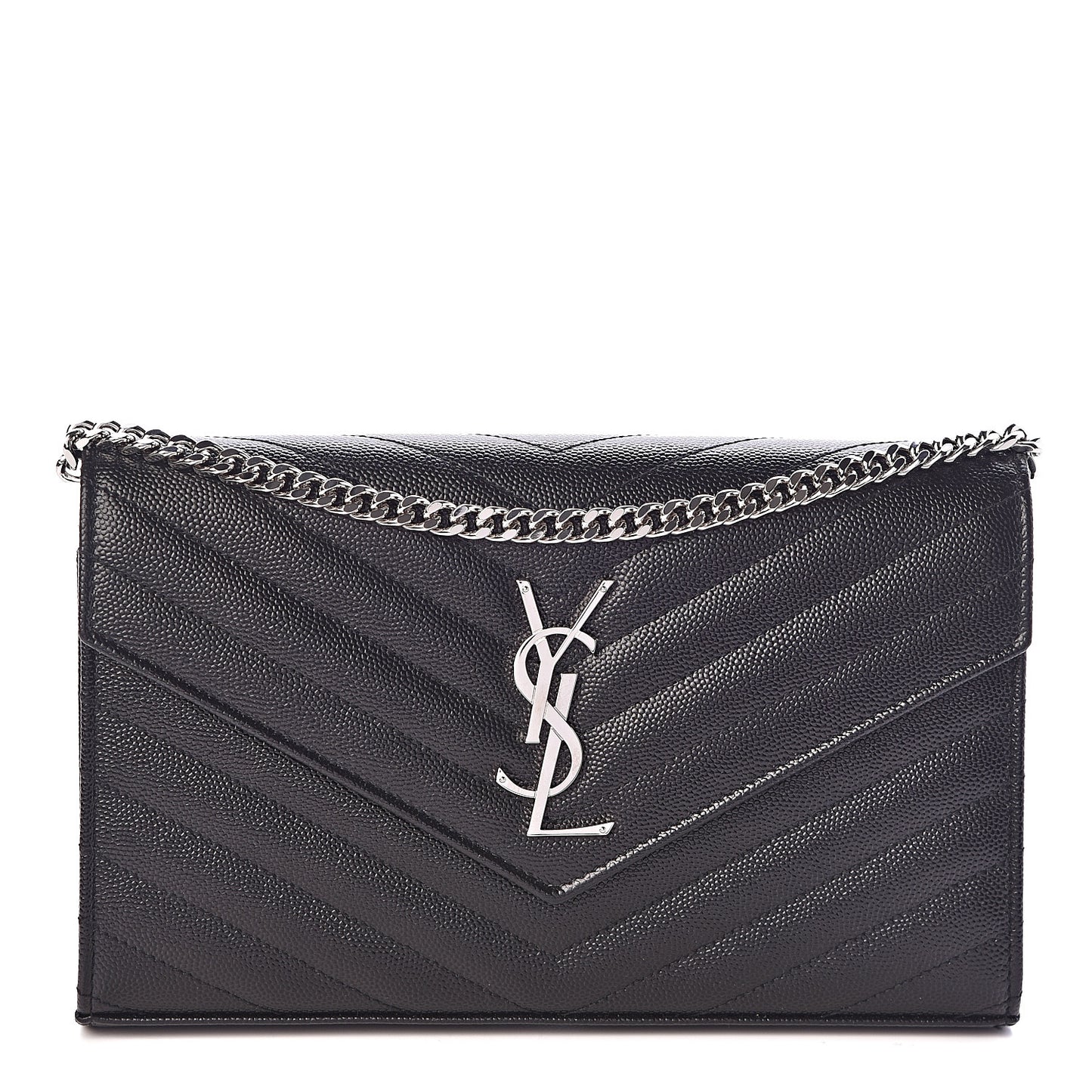 Grain De Poudre Matelasse Chevron Monogram Chain Wallet Black