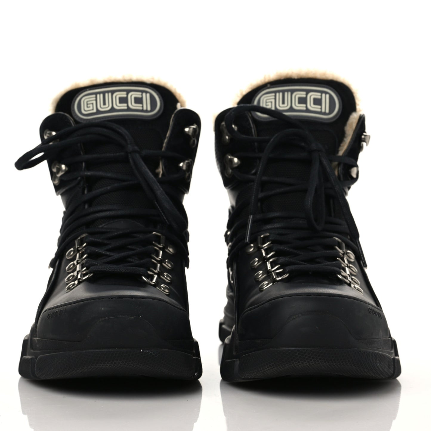 X SEGA Suede Shearling Calfskin GG Monogram Womens Flashtrek High-Top Sneakers 40 Black