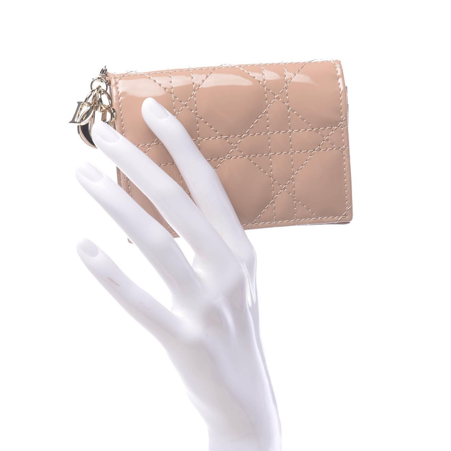 Christian Dior Patent Cannage Small Lady Dior Flap Card Holder Rose De Vents 2 of 9