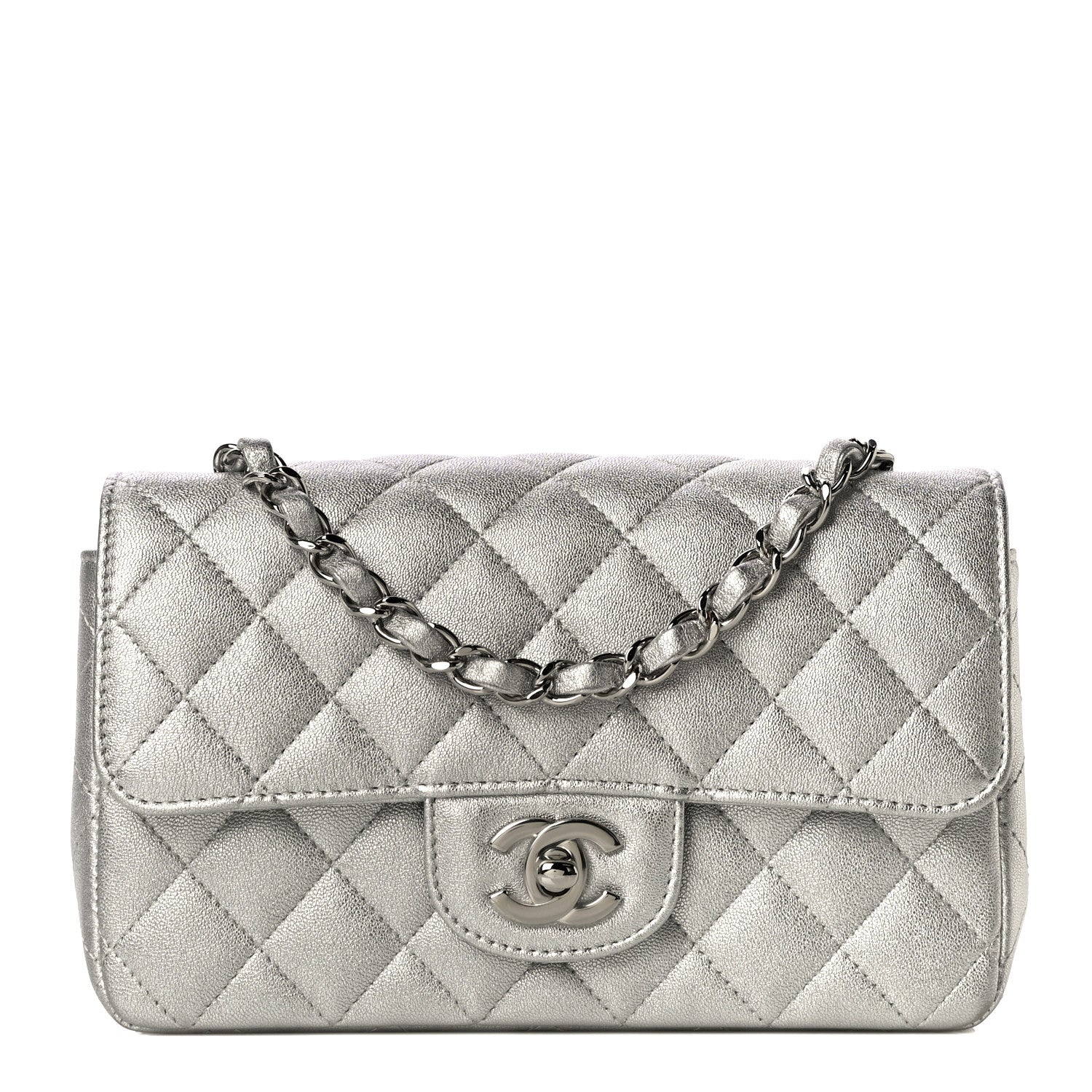 Chanel Metallic Lambskin Quilted Mini Rectangular Flap Silver 1 of 10