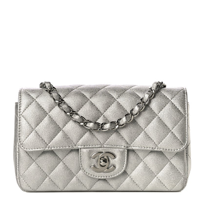 Chanel Metallic Lambskin Quilted Mini Rectangular Flap Silver 1 of 10