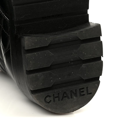Chanel Shiny Calfskin Quilted Lace Up Combat Boots 37 Black 7 of 11