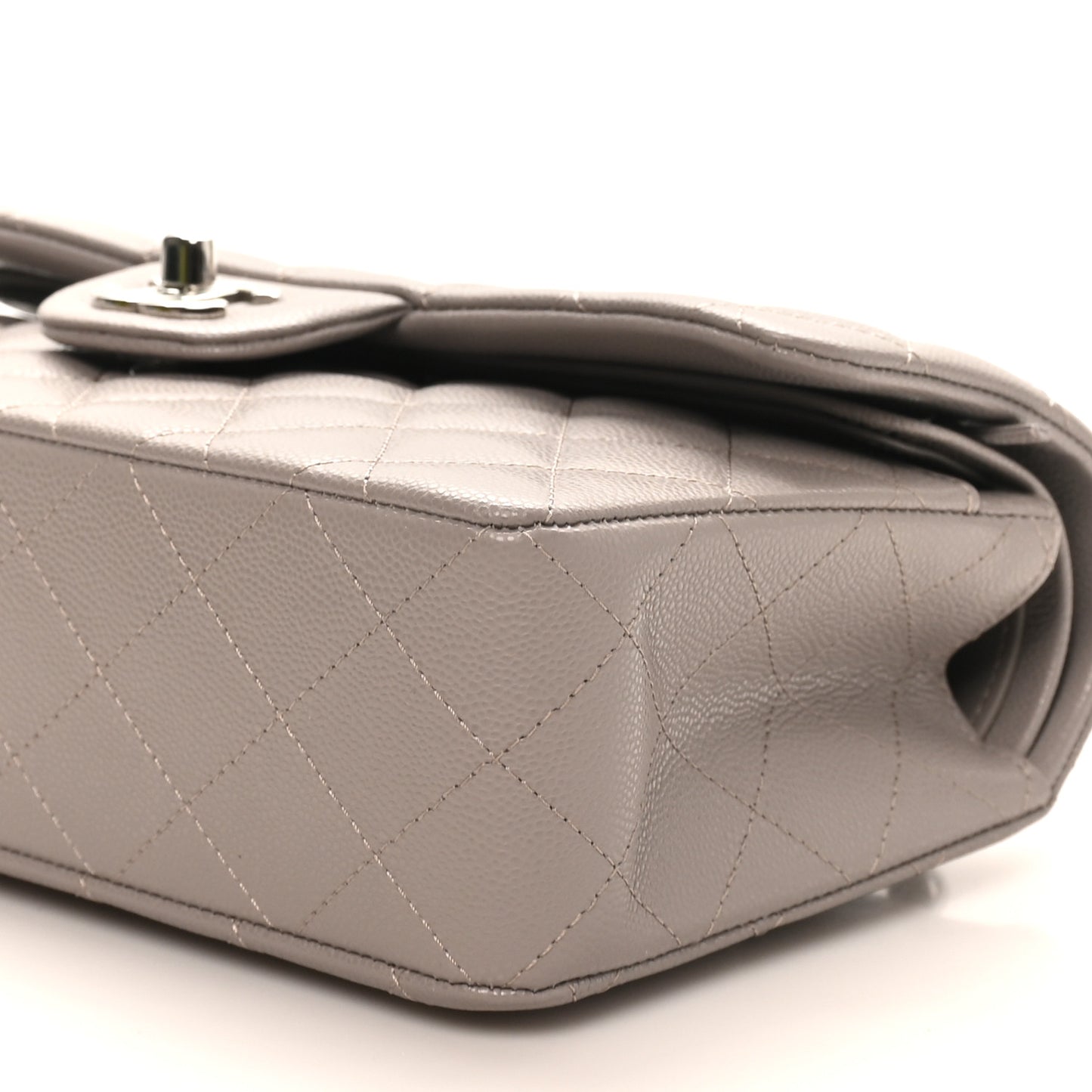Caviar Quilted Small Double Flap Grey