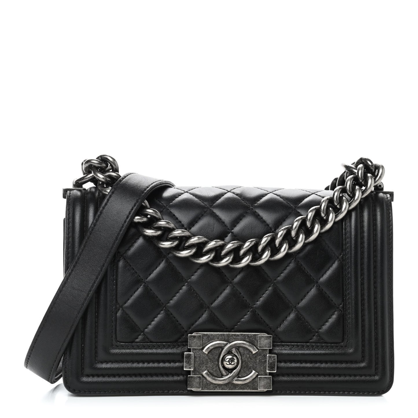 Lambskin Quilted Small Boy Flap Black