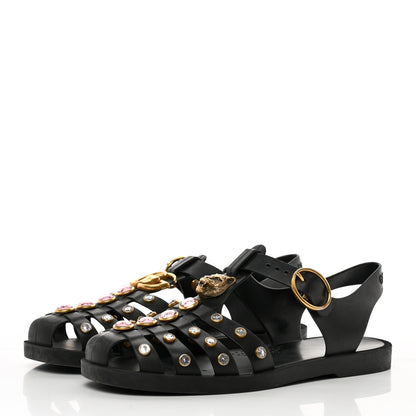 Gucci Rubber Crystal Womens Buckle Strap Sandals 37 Black 3 of 17
