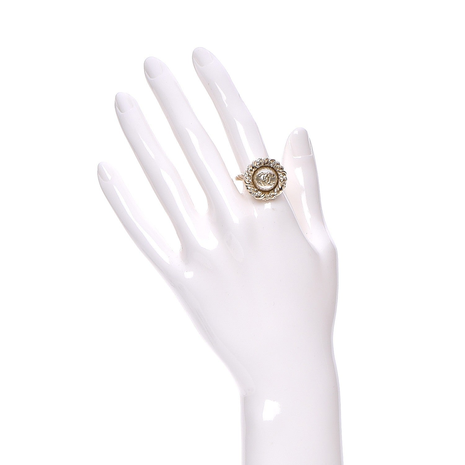 Chanel Pearl Crystal CC Ring 6.5 Gold 2 of 5