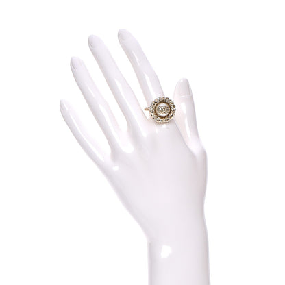 Chanel Pearl Crystal CC Ring 6.5 Gold 2 of 5
