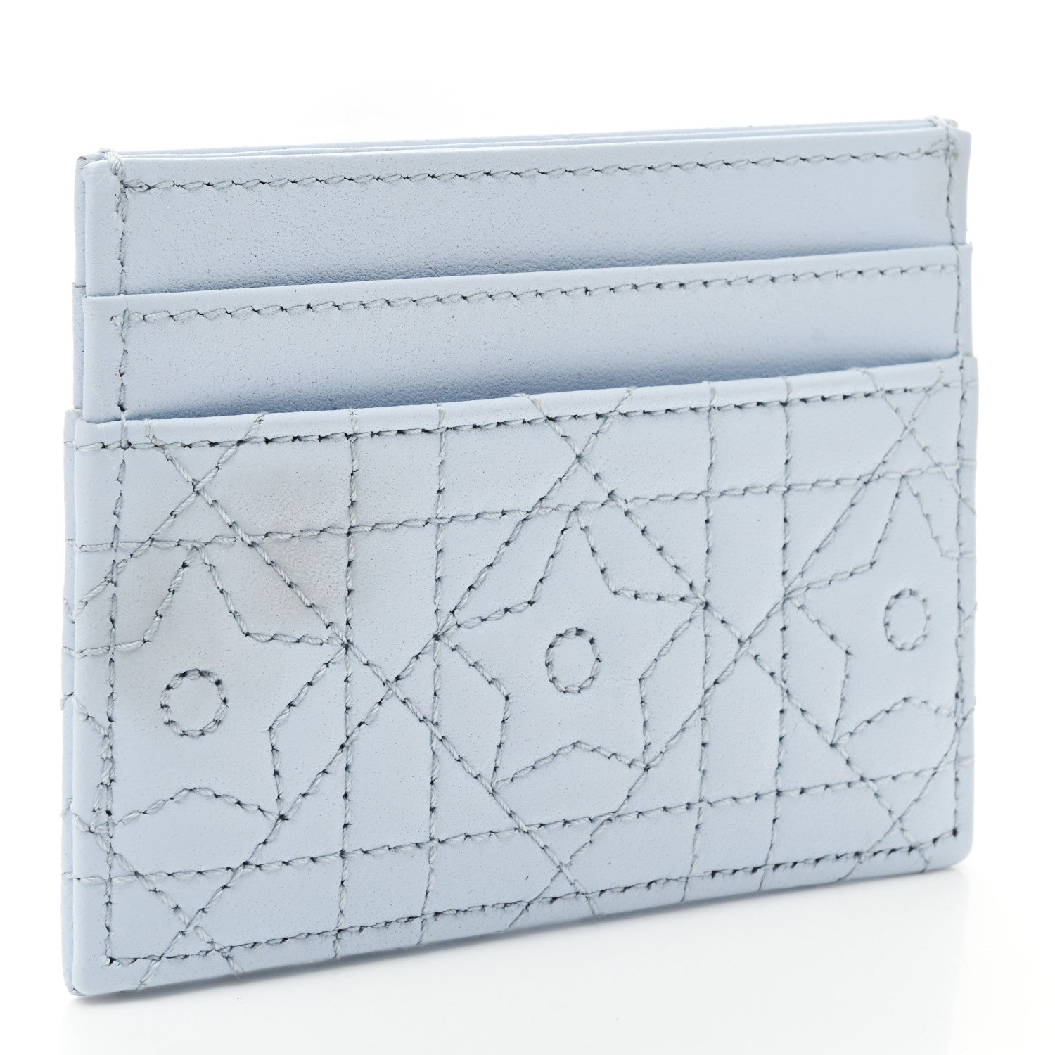 Christian Dior Lambskin Pearl Cannage Star Caro Freesia Card Holder Sku Blue 3 of 7