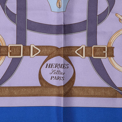 Hermes Silk Eperon D'Or Scarf 90 Bleu Purple 4 of 5