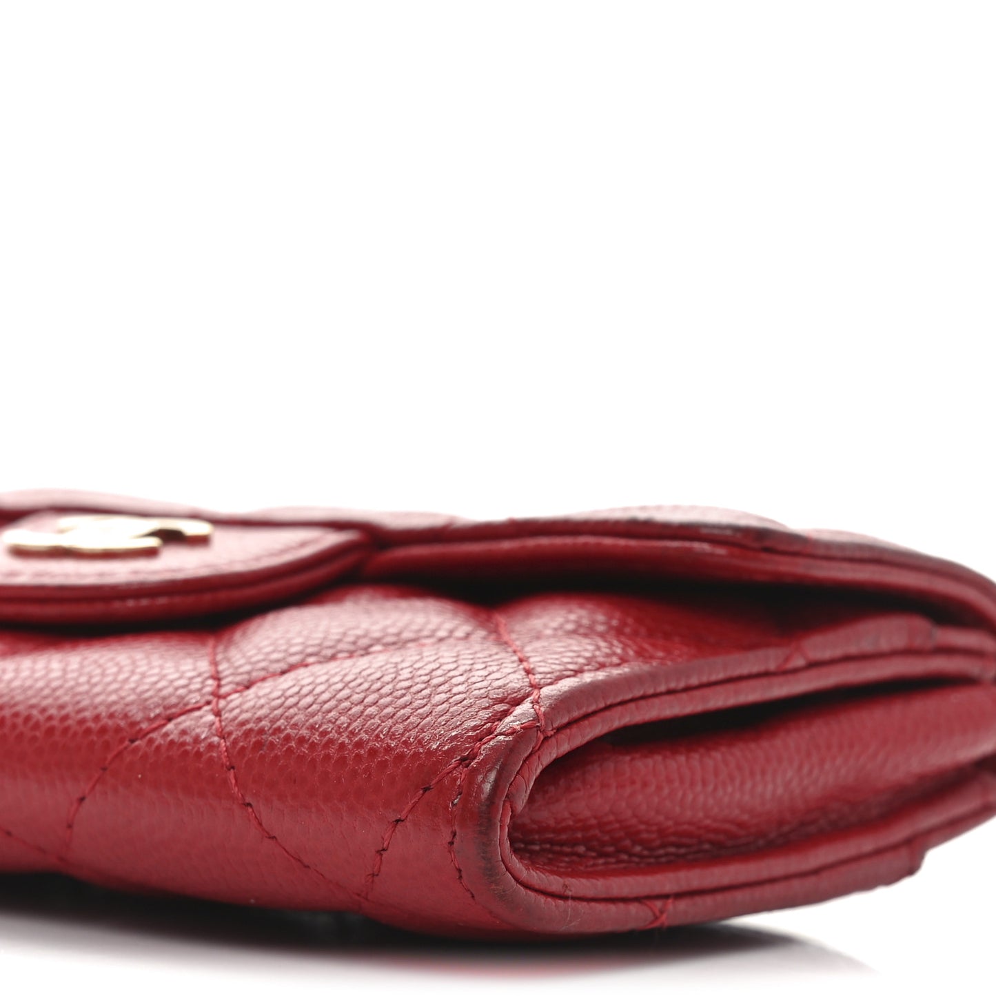 Caviar Quilted Flap Card Holder Wallet Red