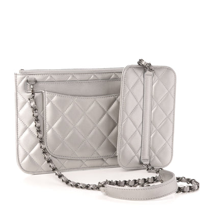 Chanel Metallic Lambskin Quilted Clutch With Chain Silver 3 of 12