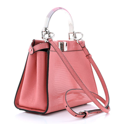 Fendi Lizard Nappa Mini Plexi Handle Peekaboo Iconic Satchel Pink Black 3 of 10