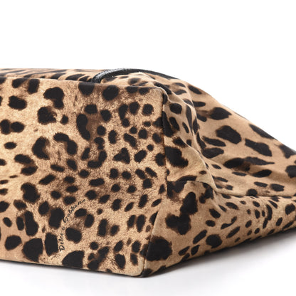 Dolce & Gabbana Leopard Print Canvas Calfskin Animalier Tote Black 7 of 9