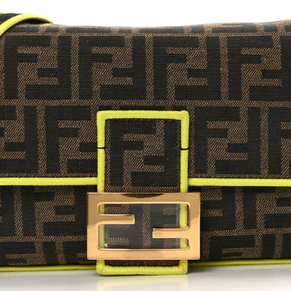 Fendi Fabric Jacquard FF 1974 Large Baguette Tobacco Moro Giallo Fluo 7 of 9